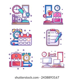 Cartoon style work desk 6 set