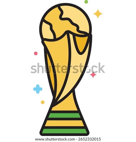 Cartoon Style World Cup Trophy with Gold and Green Accents and S