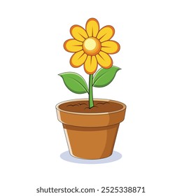 Cartoon Style Yellow Flowers in a Pot Illustration
