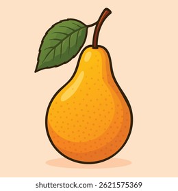 Cartoon Style Yellow Pear with Leaf Vector