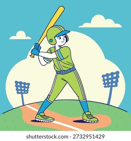 Cartoon style young baseball player illustration vector art 