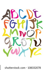 Cartoon styled alphabet font with different colors