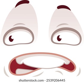 Cartoon styled eyes and mouth are expressing an emotion of fear and panic, suitable for projects related to being afraid