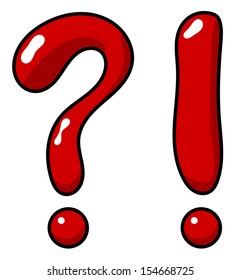 Cartoon styled question and exclamation mark signs