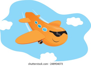 Cartoon styled vector art of cute plane