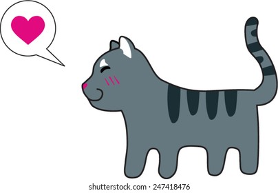 Cartoon styled vector illustration of cute cat in love
