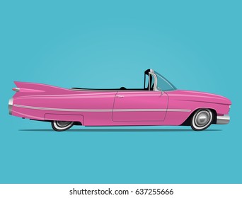 Cartoon styled vector illustration of the pink retro car cabriolet