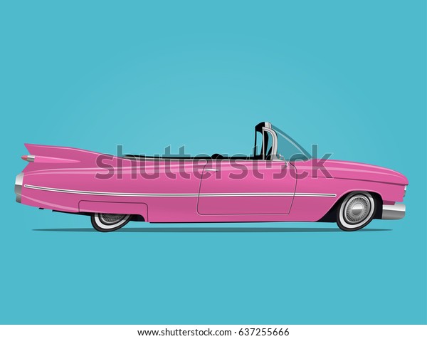 Cartoon styled vector illustration of the pink\
retro car cabriolet