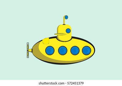 Cartoon Styled Yellow Submarine. Vector illustration 