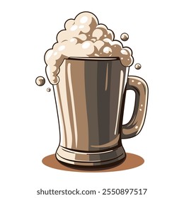 A cartoon stylized beer mug. Vector illustration in a flat style. A template for the design of games, icons, logos, clothes and souvenirs. 