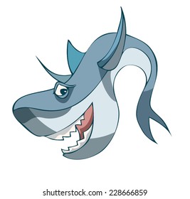 Cartoon Stylized Big Blue Shark with exaggerated features, Vector isolated on a White Background. 