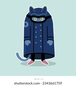 Cartoon stylized cat character. Set of 111 units. Number 9. 2d animation, printing, pets, stickers, digital art. Conceptual toys.