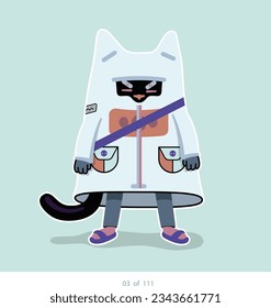 Caricatura estilizada del personaje del gato. Conjunto de 111 unidades. Número 3. Animación 2d, impresión, mascotas, pegatinas, arte digital. juguetes conceptuales.