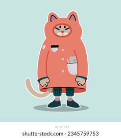 Cartoon stylized cat character. Set of 111 units. Number 20. 2d animation, printing, pets, stickers, digital art. Conceptual toys.