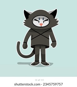 Cartoon stylized cat character. Set of 111 units. Number 13. 2d animation, printing, pets, stickers, digital art. Conceptual toys.