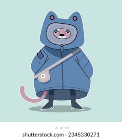Cartoon stylized cat character. Set of 111 units. Number 21. 2d animation, printing, pets, stickers, digital art. Conceptual toys.