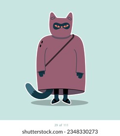 Cartoon stylized cat character. Set of 111 units. Number 28. 2d animation, printing, pets, stickers, digital art. Conceptual toys.