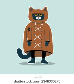 Cartoon stylized cat character. Set of 111 units. Number 25. 2d animation, printing, pets, stickers, digital art. Conceptual toys.