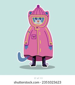 Cartoon stylized cat character. Set of 111 units. Number 37. 2d animation, printing, pets, stickers, digital art. Conceptual toys.