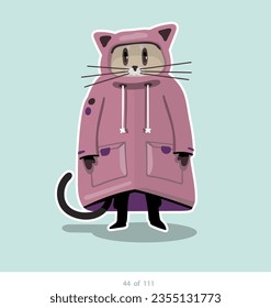 Cartoon stylized cat character. Set of 111 units. Number 44. 2d animation, printing, pets, stickers, digital art. Conceptual toys.