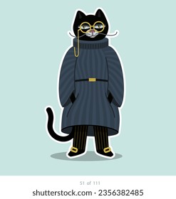 Cartoon stylized cat character. Set of 111 units. Number 51. 2d animation, printing, pets, stickers, digital art. Conceptual toys.