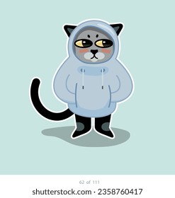 Cartoon stylized cat character. Set of 111 units. Number 62. 2d animation, printing, pets, stickers, digital art. Conceptual toys.