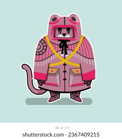 Cartoon stylized cat character. Set of 111 units. Number 88. 2d animation, printing, pets, stickers, digital art. Conceptual toys.