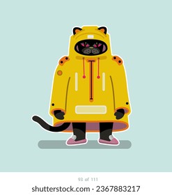 Cartoon stylized cat character. Set of 111 units. Number 93. 2d animation, printing, pets, stickers, digital art. Conceptual toys.