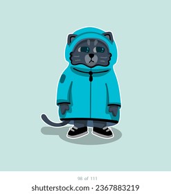 Cartoon stylized cat character. Set of 111 units. Number 98. 2d animation, printing, pets, stickers, digital art. Conceptual toys.