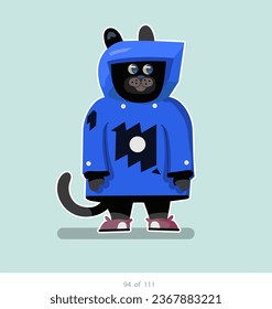 Caricatura estilizada del personaje del gato. Conjunto de 111 unidades. Número 94. Animación 2d, impresión, mascotas, pegatinas, arte digital. juguetes conceptuales.