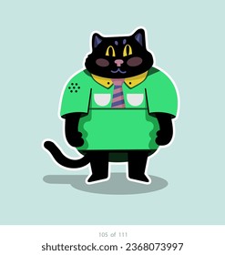 Cartoon stylized cat character. Set of 111 units. Number 105. 2d animation, printing, pets, stickers, digital art. Conceptual toys.