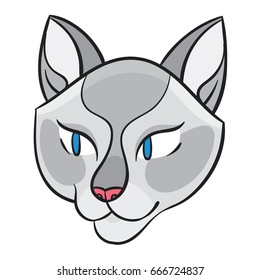 Cartoon stylized cat hand drawn vector head