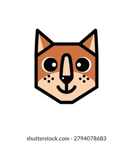 Cartoon stylized dog face with exaggerated features, big eyes, and a smiling expression