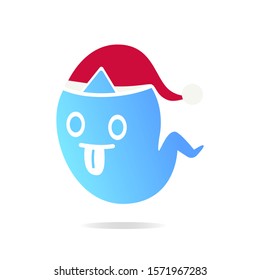 Cartoon stylized of ghost using christmas hat