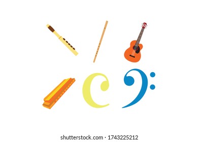 Cartoon Stylized Musical Intruments Vector Illustrations