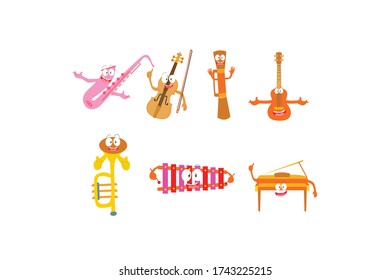 Cartoon Stylized Musical Intruments Vector Illustrations