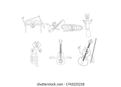 Cartoon Stylized Musical Intruments Vector Illustrations