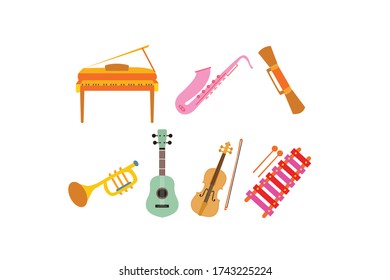 Cartoon Stylized Musical Intruments Vector Illustrations