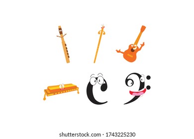 Cartoon Stylized Musical Intruments Vector Illustrations