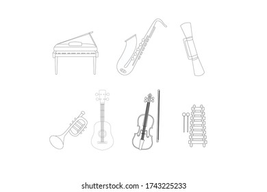 Cartoon Stylized Musical Intruments Vector Illustrations