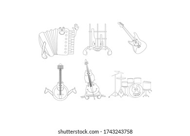Zeichentrickfilm Stilisierte Musikinstrumente Vector Illustrationen