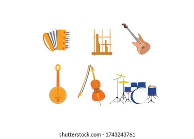 Cartoon Stylized Musical Intruments Vector Illustrations