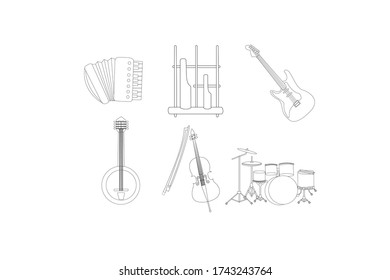 Cartoon Stylized Musical Intruments Vector Illustrations