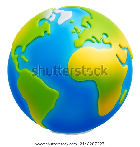 Cartoon stylized planet Earth with simple physical surface texture. Earth planet 3d vector icon on white background for Earth day or environment conservation concept.  Save green planet concept