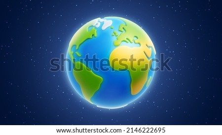 Cartoon stylized planet Earth with simple natural surface texture on starry background. International Mother Earth Day banner or poster. Happy Earth Day conceptual vector background. Save green planet