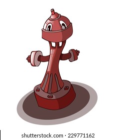 Cartoon Stylized Red Water Hydrant, with exaggerated human features. Vector Illustration isolated on White Background.