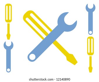 Cartoon Stylized Screwdriver and Wrench