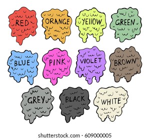 Cartoon stylized splashes set. Simple kids hand drawn color palett  which can be used in different art activities,painting,crafting,coloring books etc