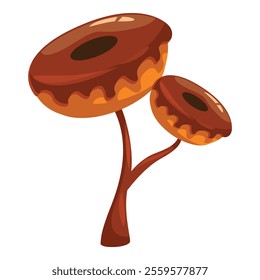 Cartoon stylized tree with two chocolate donuts as a crown, isolated on white