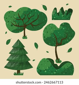 dibujos animados árboles y arbustos Vector